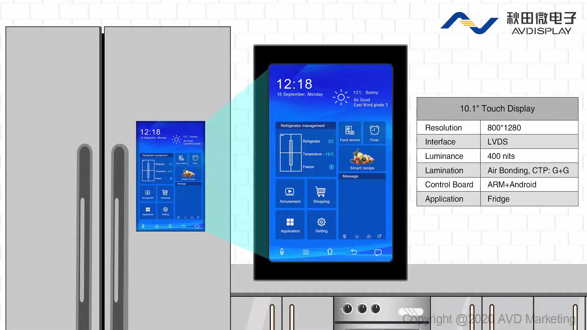 10.1” 冰箱觸控顯示